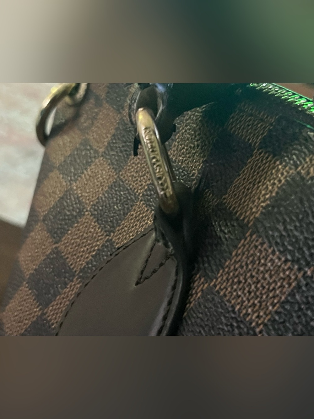 Brown checkered Zip top design inspired satchel . - Picture 9 of 11